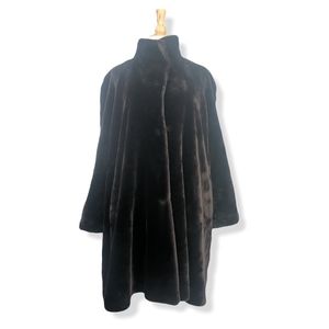 Glossy brown faux fur coat | lightweight